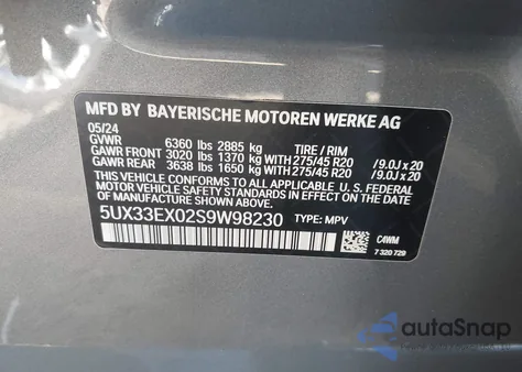 2025 BMW X6 xDrive40I z USA, uszkodzony, nr VIN 5UX33EX02S9W98230